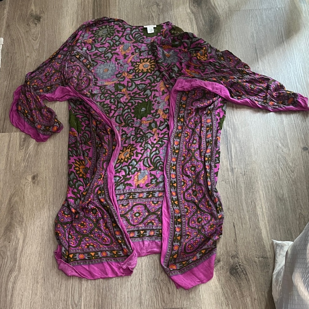Free People Vibrant Sheer Kimono with Pink and Green